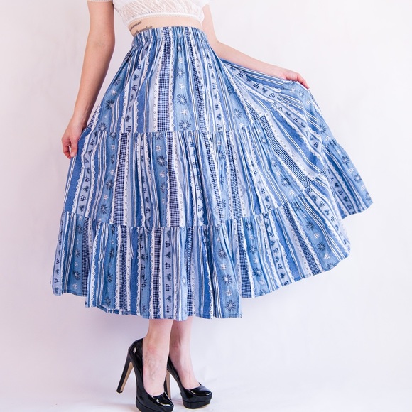 Vintage Americana Tiered Midi Skirt Small - Picture 1 of 7